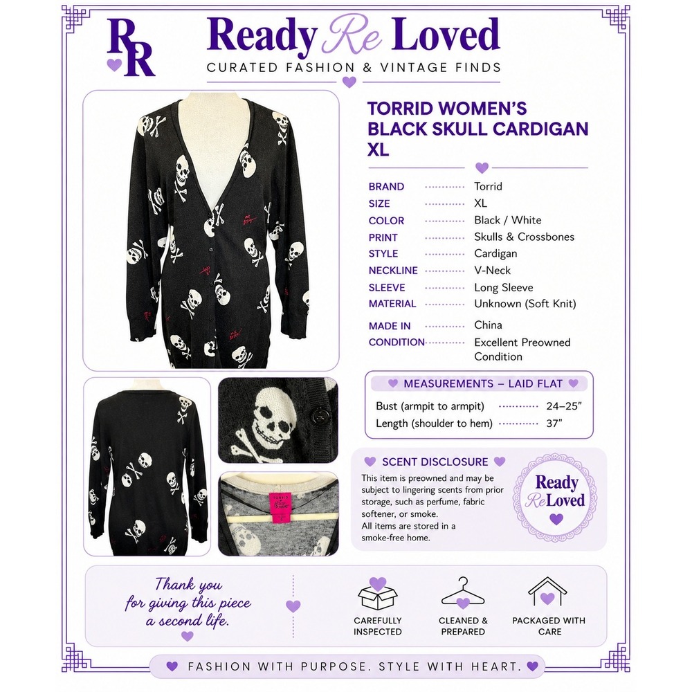 Torrid x Betsey Johnson Skull Cardigan Size 3 Black Longline Goth Sweater - Picture 10 of 10